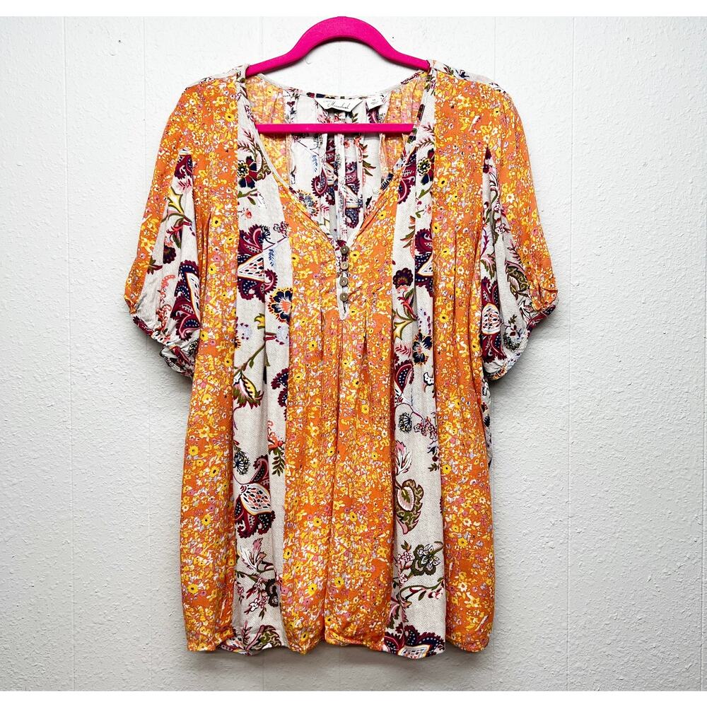 Caffe Marrakesh Patchwork Floral Top Womens 2X Cottagecore Fairy Boho Hippie